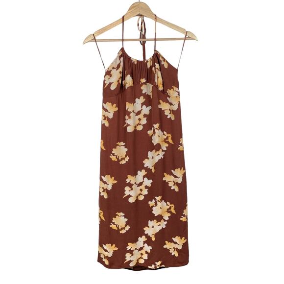 BP Nordstrom Halter Midi Dress In Brown Ivory Floral Size S Sundress Sleeveless - Picture 3 of 9